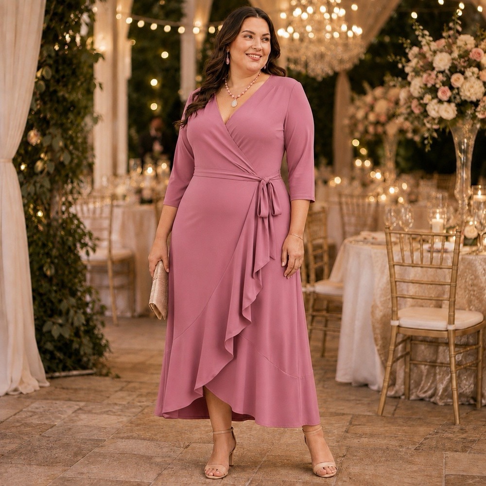 Lane Bryant 22W/24W  Dusty Rose Mauve Ruffle Faux-Wrap Dress